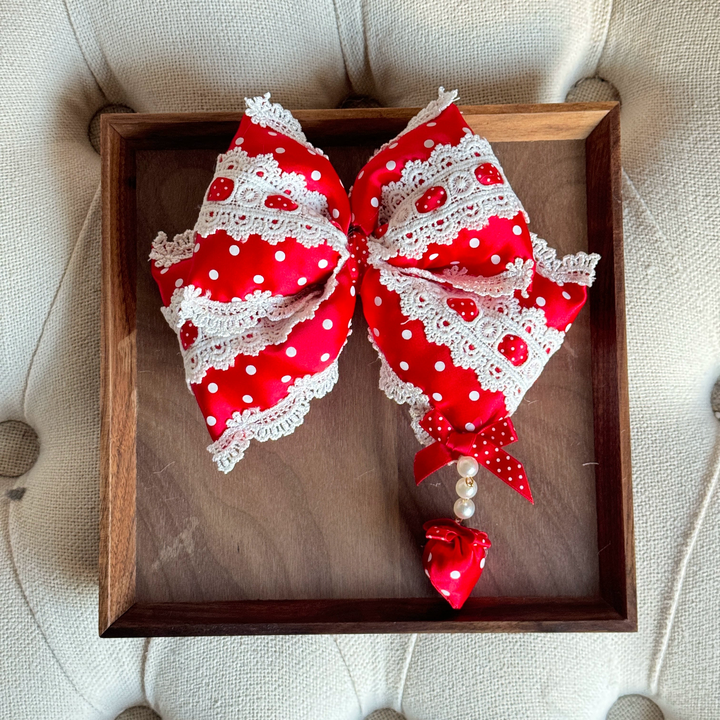 MAID - Sweet Lolita Headdress, Polka Dot Bow, Bunny Ear Red Bow
