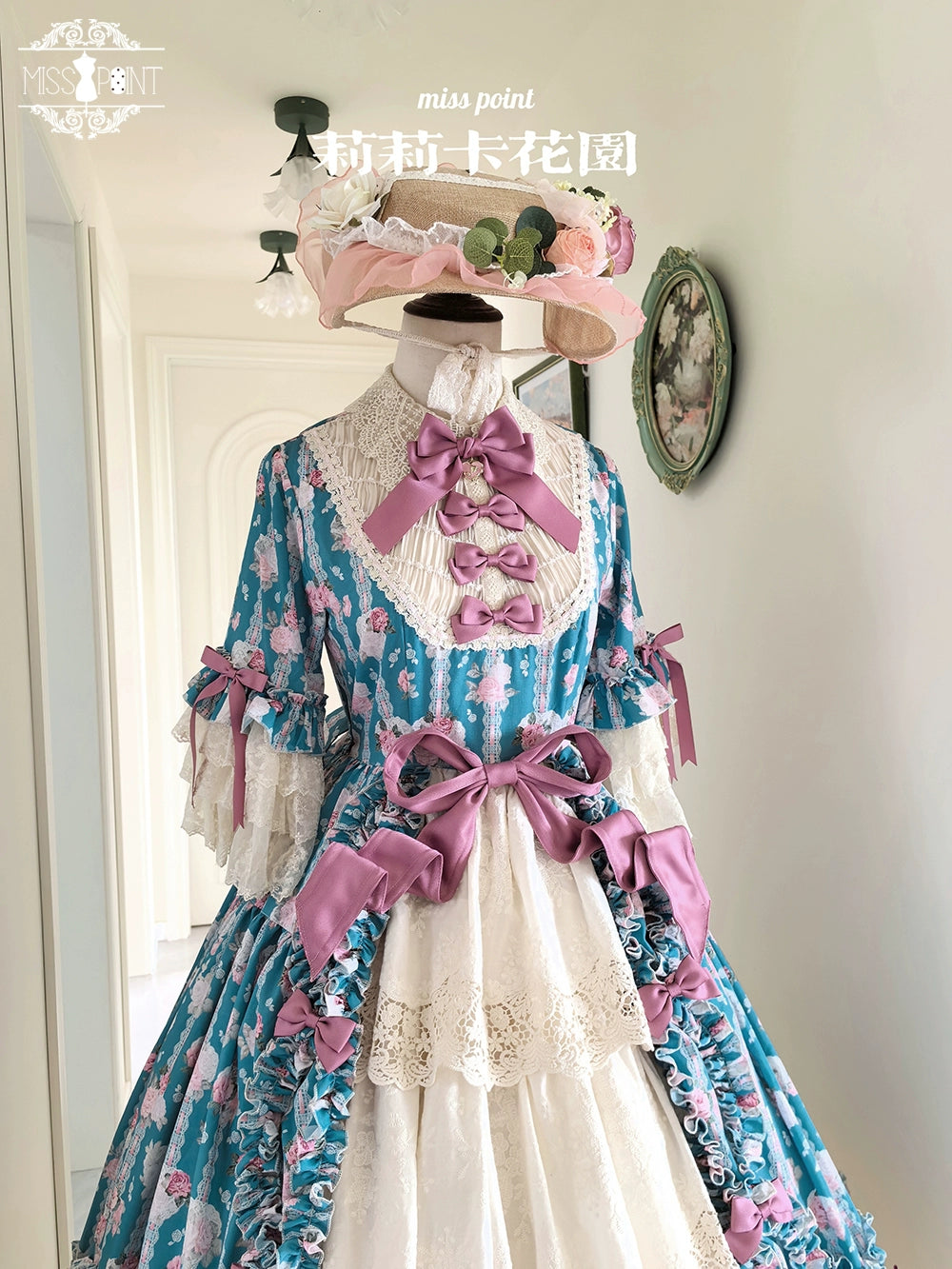 Miss Point~Lilyka Garden~Classic Lolita OP Dress Set Elegant Floral Wall Princess Sleeve 38832:606406