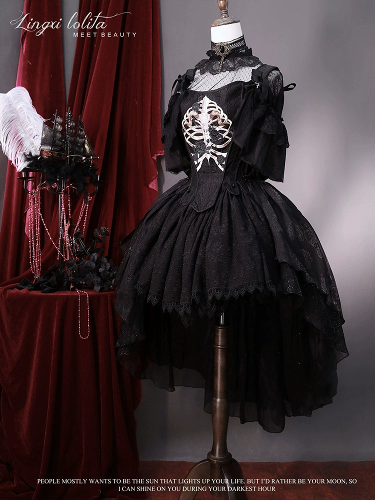 Lingxi Lolita - Bone island Gothic Lolita Corset Goth Blouse Skirt Set