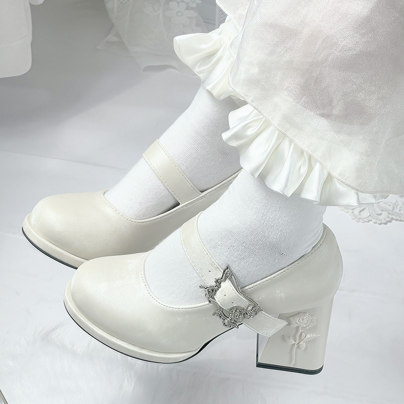 Dreamland~Wanxiang Cycle~Elegant Lolita Heel Shoes with Embossed Rose 42471:741390