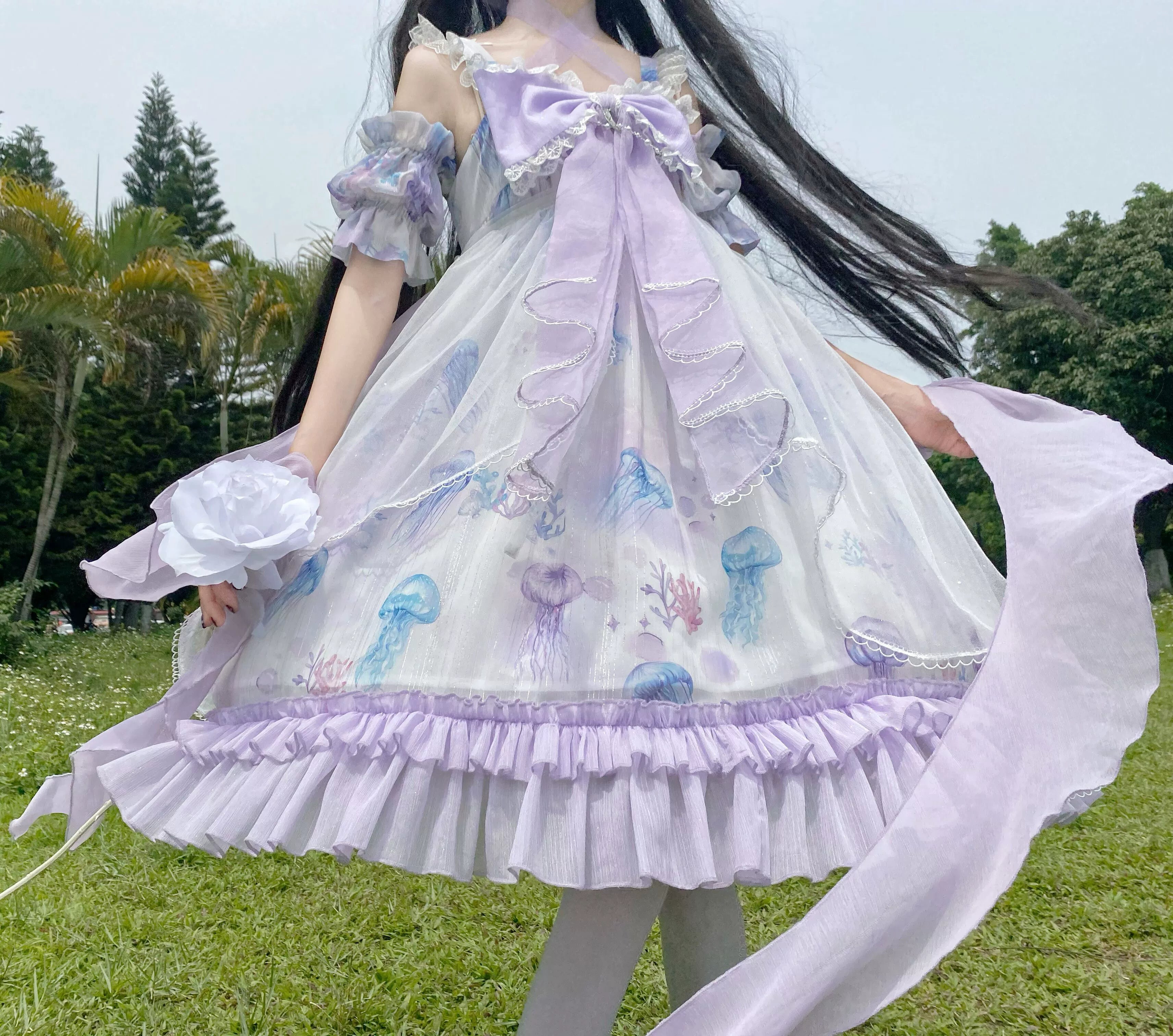 Coral Jellyfish - Sweet Lolita High-waist JSK Dress, Jellyfish & Coral Print 44906:827397