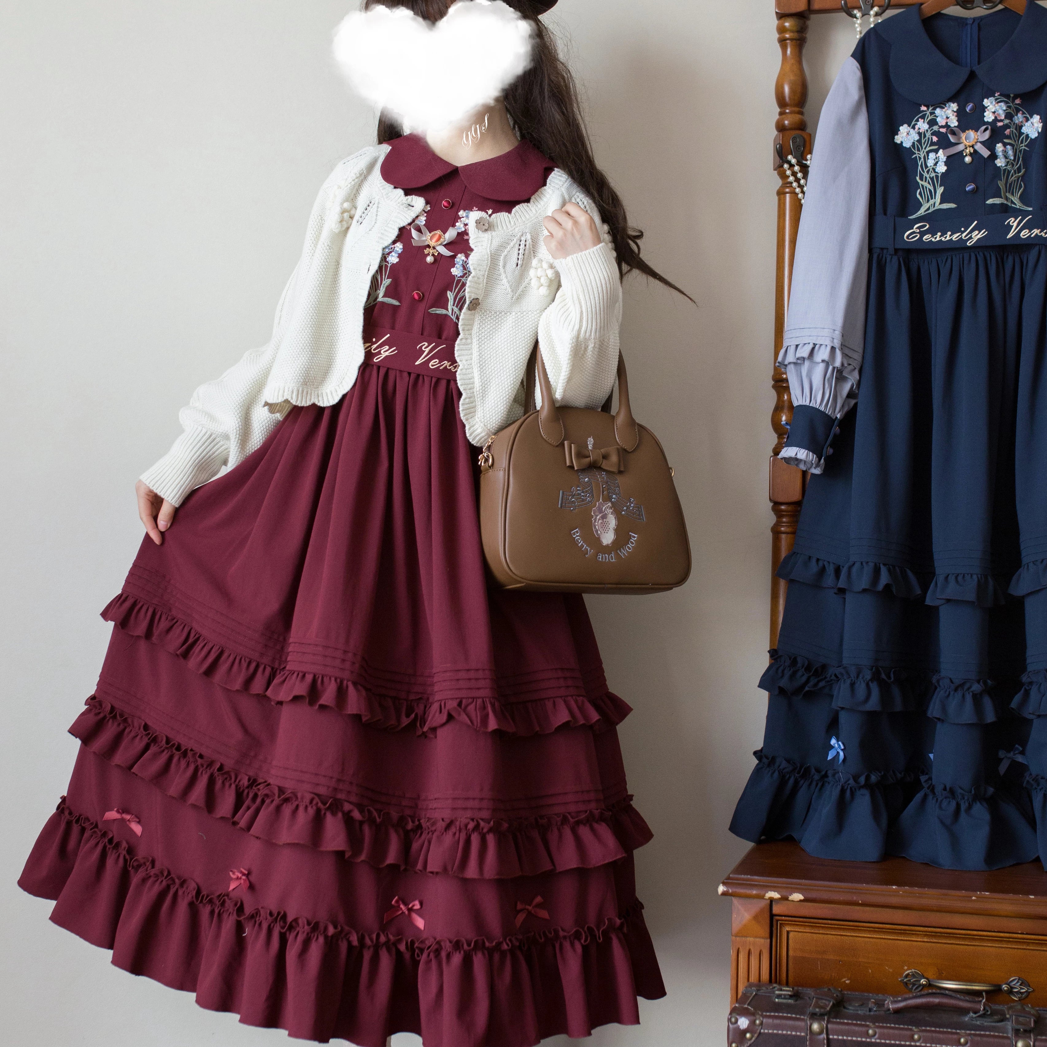 Verdant Name - High-waisted Classic Lolita Dress, Embroidered Bellflower