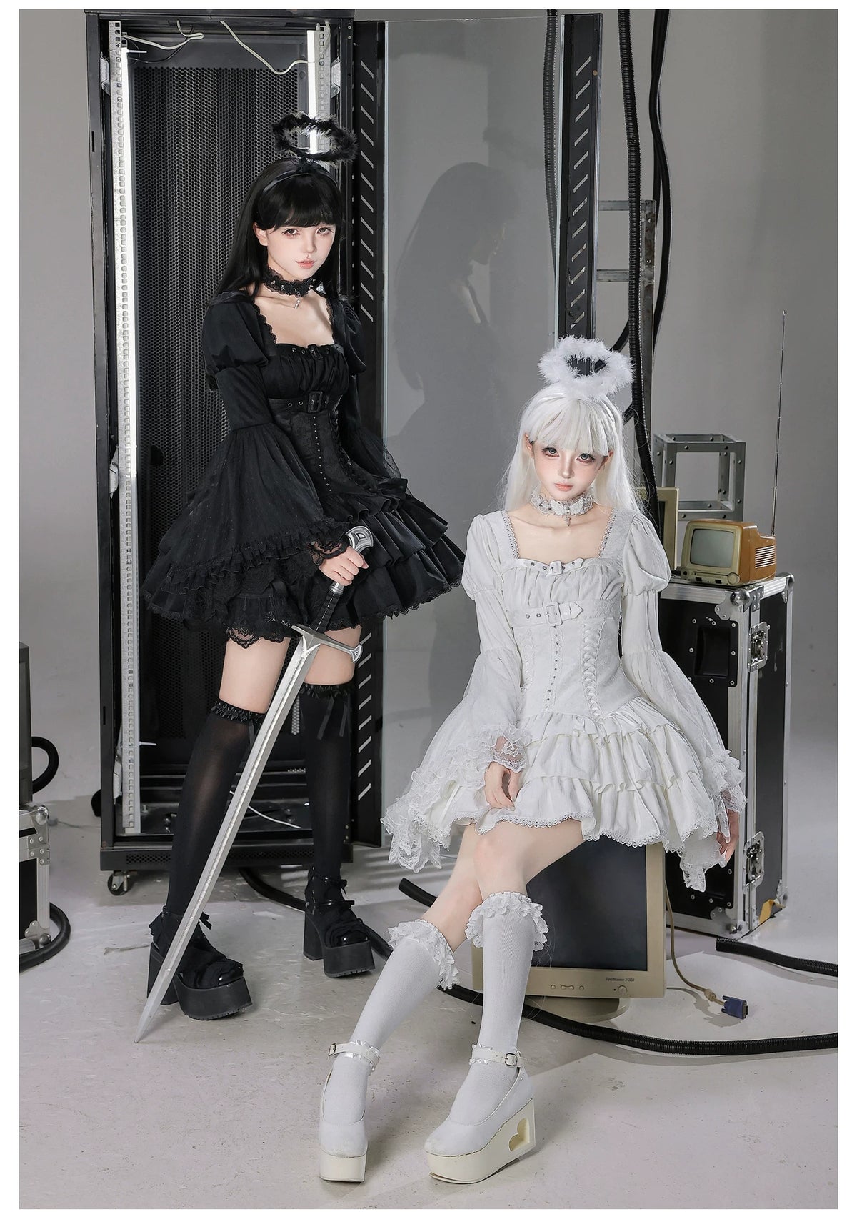 White Night Feather - Gothic Lolita OP Dress & Leg Warmers Set, Angel Cross Theme 46055:874017