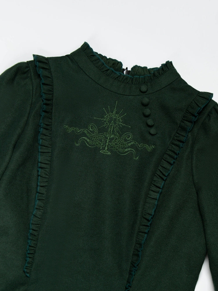 With PUJI - Letter and Poetry · Abyss Clinic - Gothic Lolita Green Dress Set 43929:789731