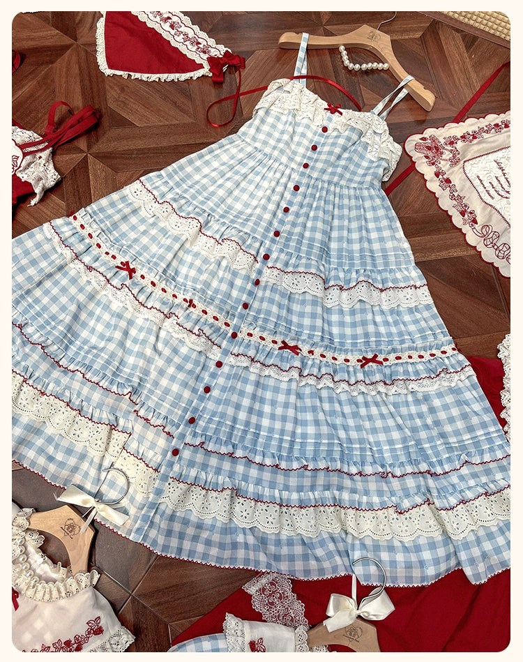Flower and Pearl Box - Strawberry Basket - Country Lolita Dress Plaid Summer Spring Dress 35676:497930