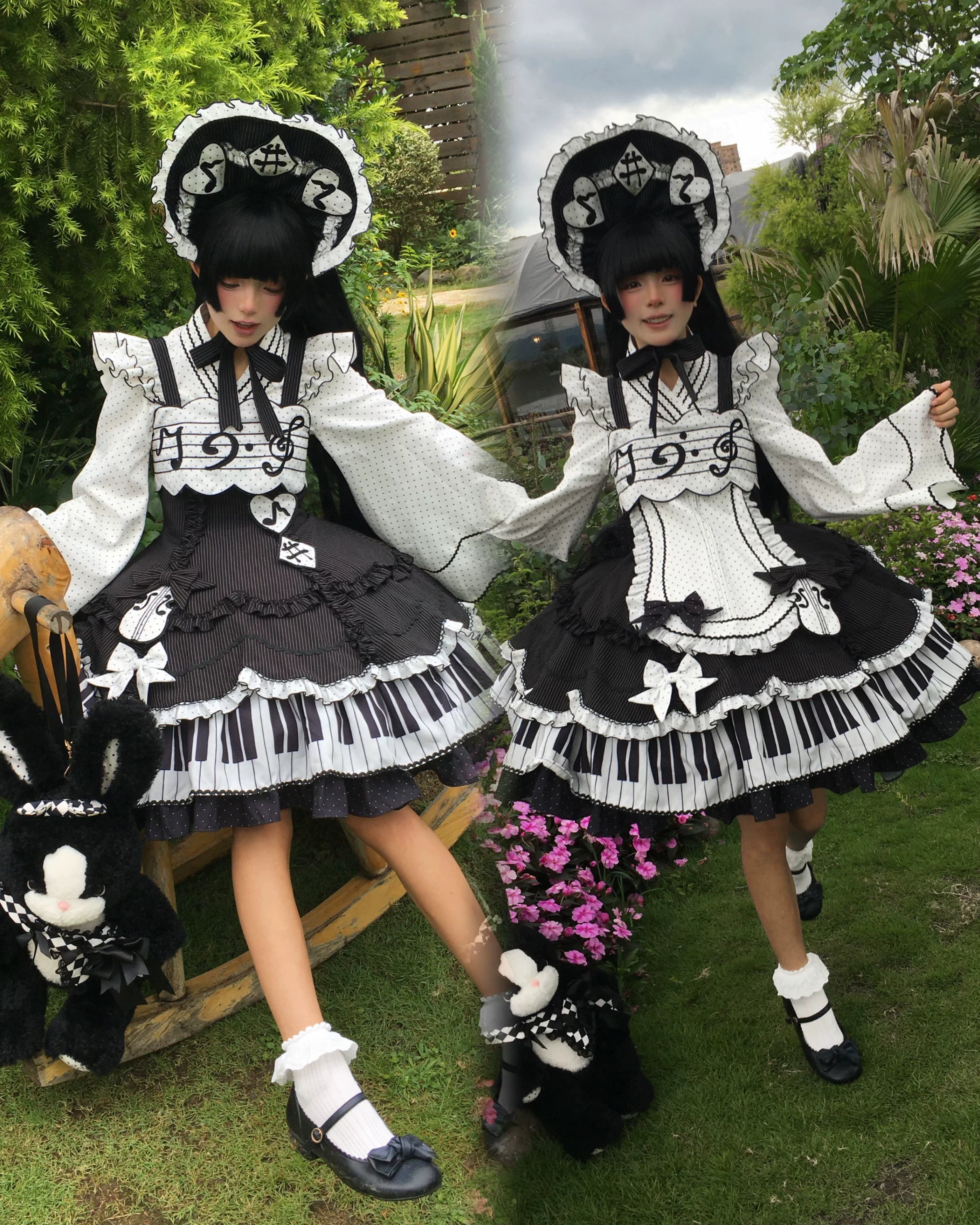 Rhythm Note - Old School Lolita JSK Dress with Piano Keys Hem 45742:860638