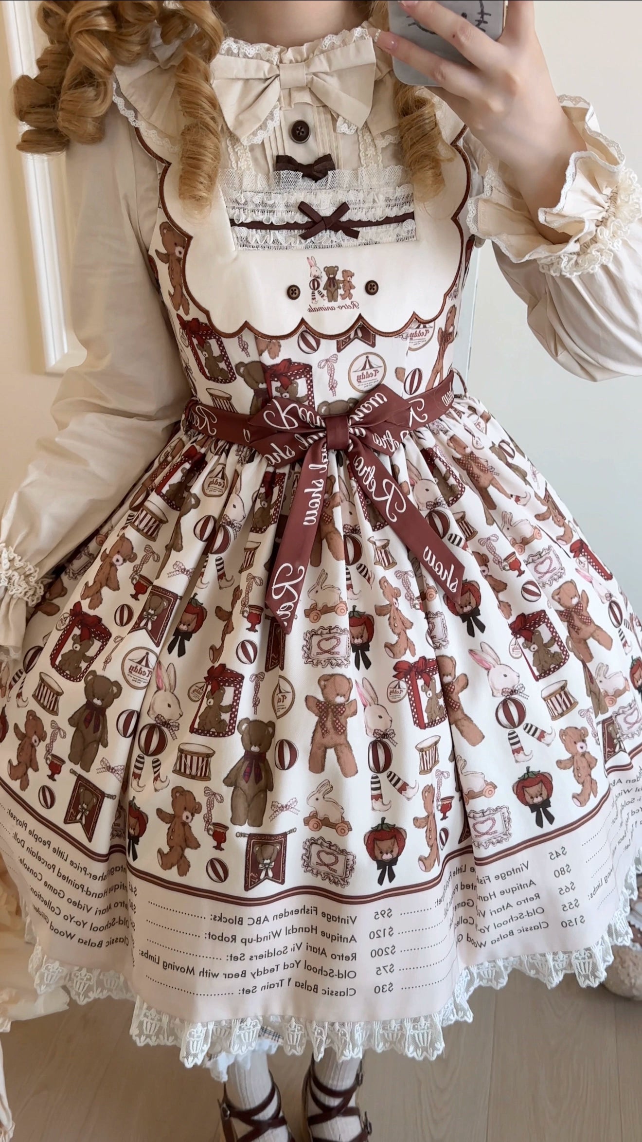 Fairyfaith - Little Bear Daily - Kawaii Lolita Embroidered JSK & OP Dress, Bear Print 44384:806205