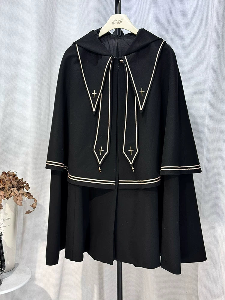 Angel & Devil - Button Closure Ouji Lolita Cape Set, Cross Embroidery