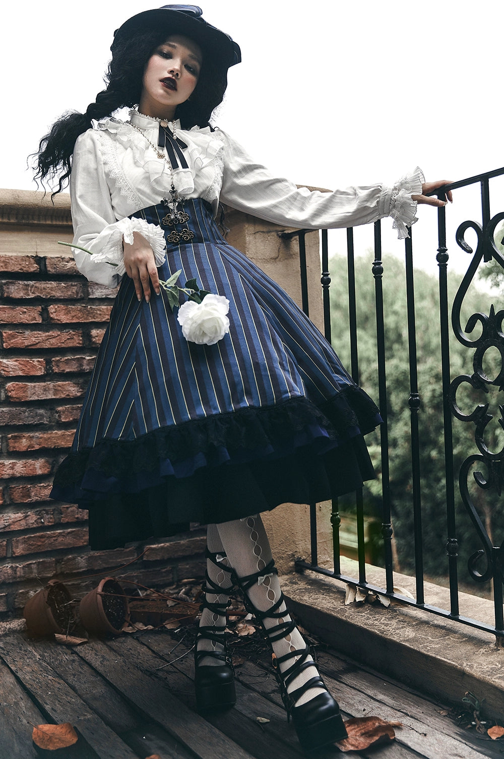 Miss Point - Customized Lolita Elegant Striped High Waisted Fishbone SK