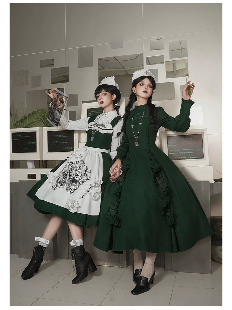 With PUJI - Letter and Poetry · Abyss Clinic - Gothic Lolita Green Dress Set 43929:789692