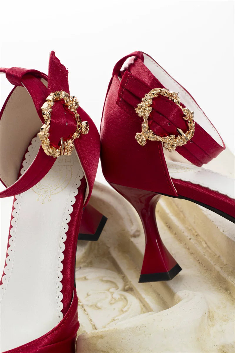 Coronation - Classic Lolita Wine Glass Shaped Heels Shoes, Detachable Bow