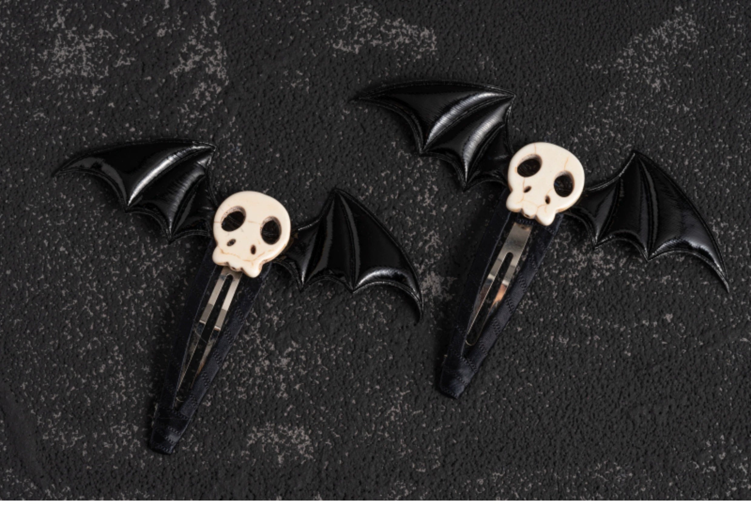 Strange Sugar~Gothic Hair Accessories Set Skulls Sharks Lolita Clips Headbands No.2 A Pair of Small Skull Wing Hair Clips 36666:533354