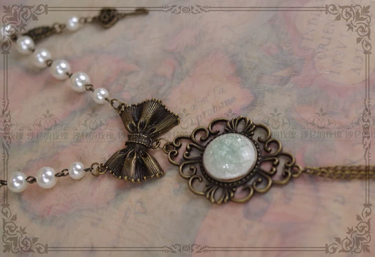 Vintage Lolita Artificial Pearl Necklace with Key Charm