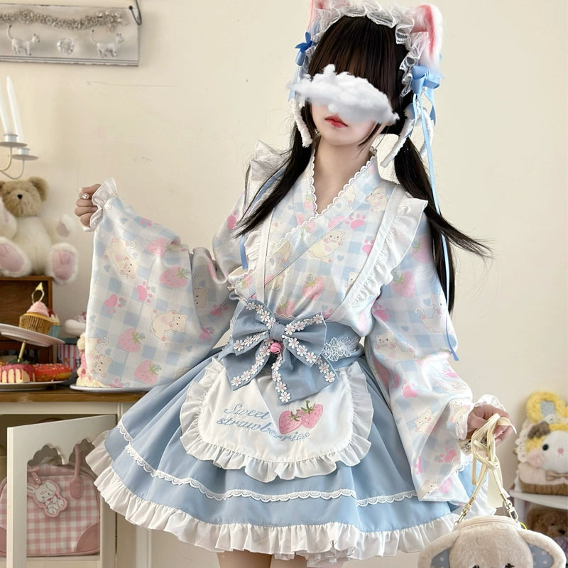blue dress for baby girl Azure Blue with Japanese Floral Full Length Dress – Koi Girl main image 0