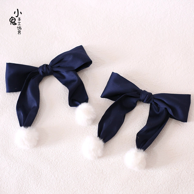Xiaogui - Sweet Lolita Bow Hair Clips Multicolors a pair of dark blue hair clips
