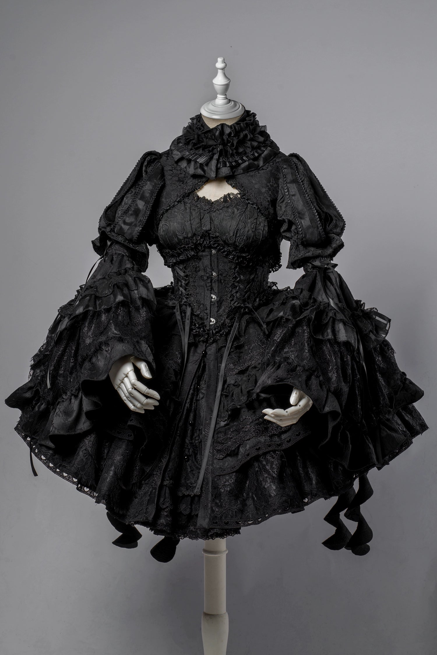 Smoothy - Caliburn - Gothic Lolita JSK Dress with Bolero with Detachable Sleeves Black XS JSK Full Set - Regular Version