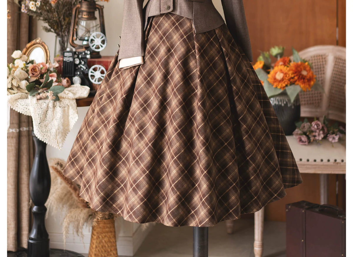 Forest Beats - Elegant Classic Lolita Suspenders Skirt, Plaid Pattern 46082:874438