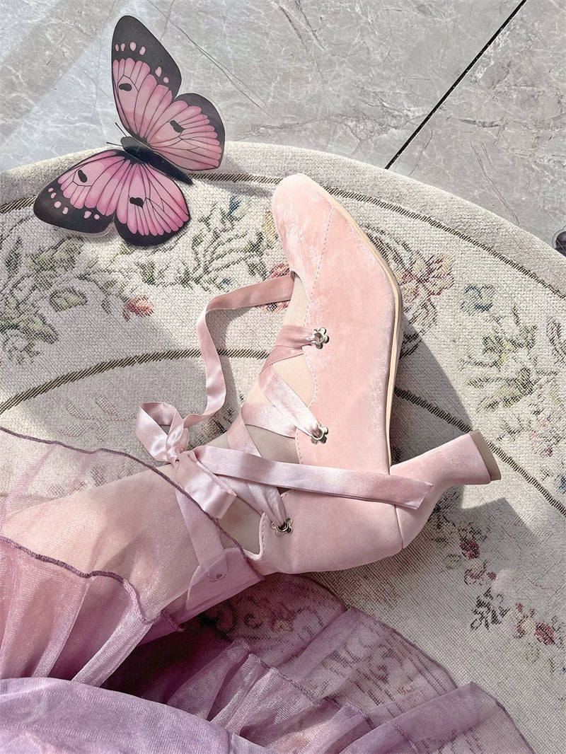 MR.Qiutian - Forbidden Dance - Elegant Lolita Velvet Shoes, Adjustable Lace-Up Straps 43837:786414