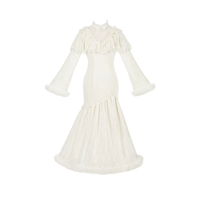 Winter Island Memory - Elegant Lolita Winter Coat & OP Dress Set (L M S) 44444:808001