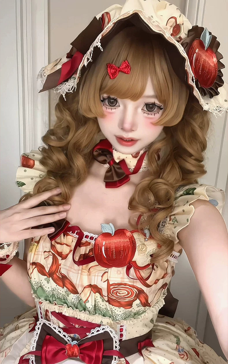 Maple Apple Tart - Sweet Lolita JSK Dress Set, Apple Pie Print 46100:875119