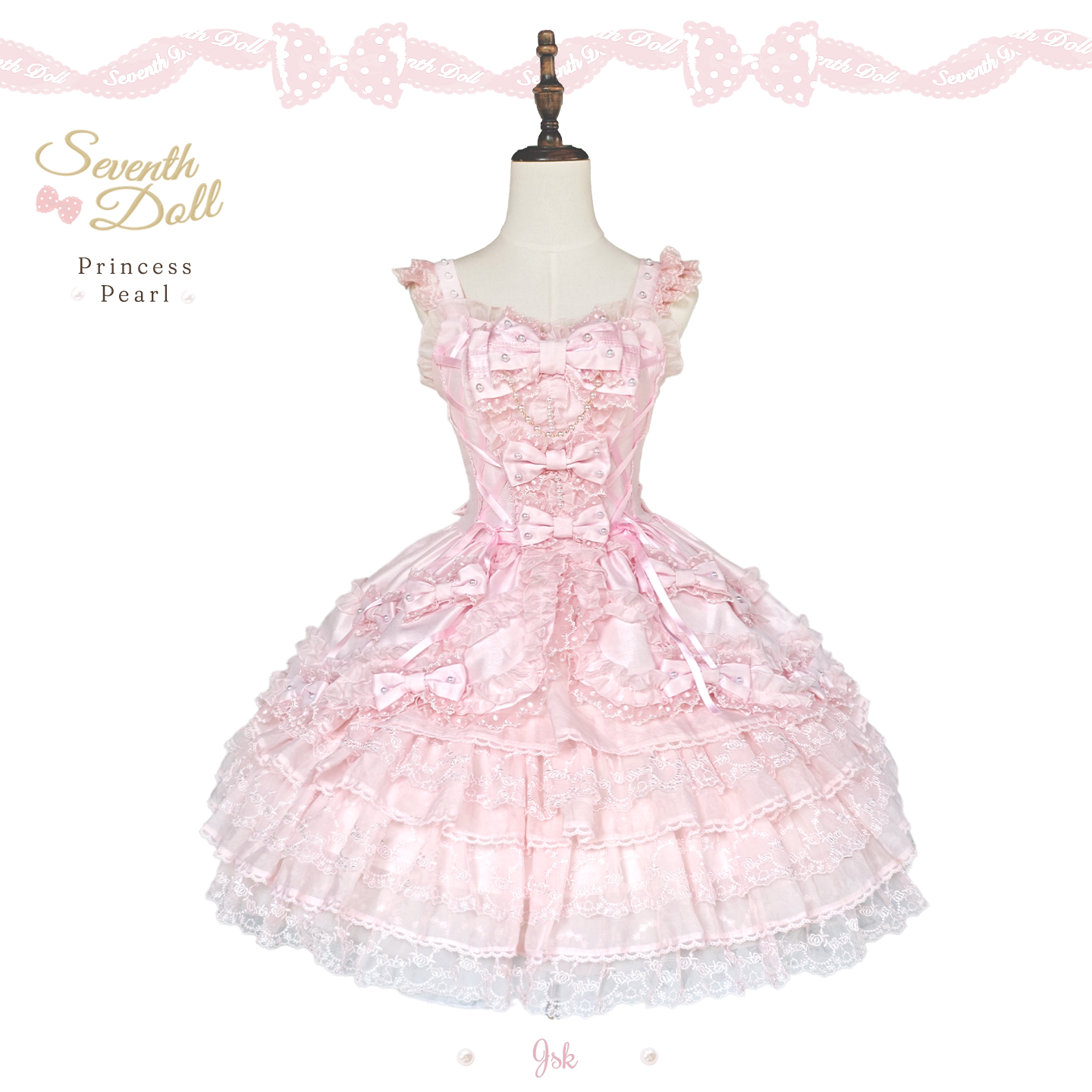 Pearl Princess - Old School Lolita Pink Dress, Pearls & Bows 45179:838249