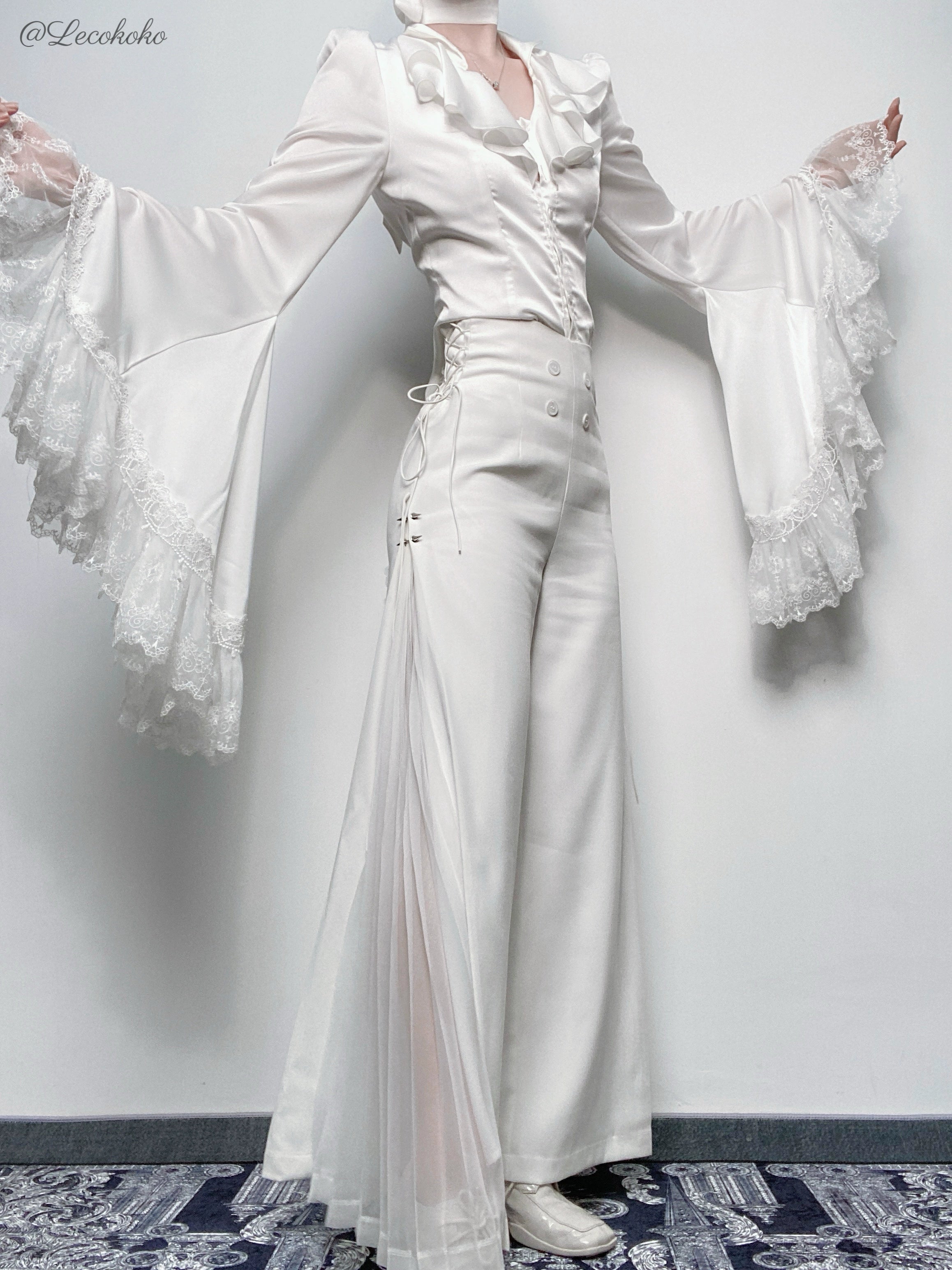 Acorn Lolita - Butterfly Shadow - Gothic Lolita Ruffled Shirt, Tailcoat Style