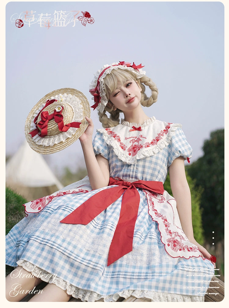 Flower and Pearl Box - Strawberry Basket - Country Lolita Dress Plaid Summer Spring Dress