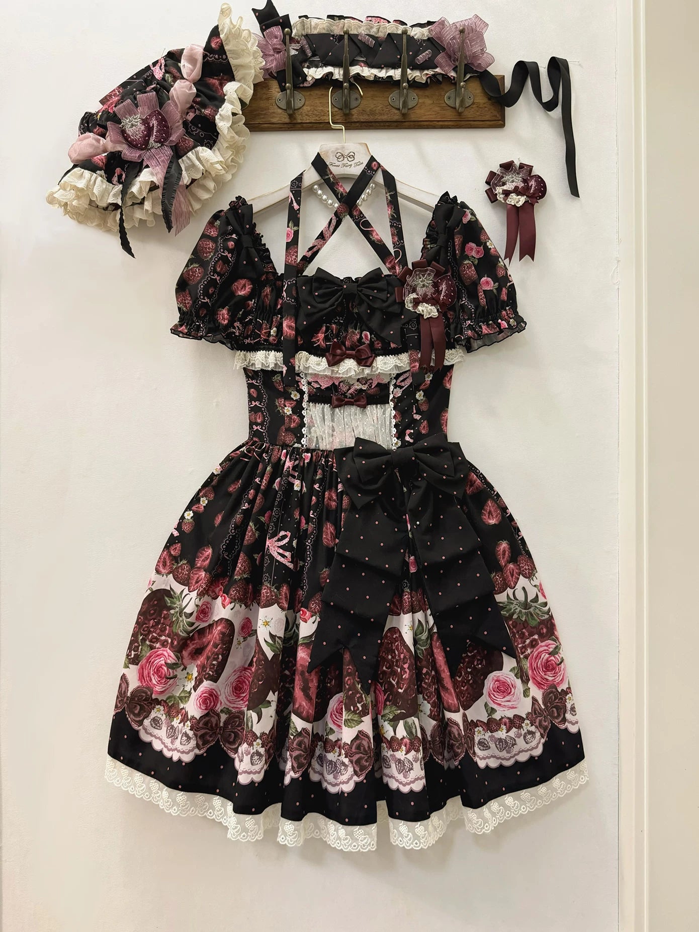 Dark Berry Fairytale - Cotton Sweet Lolita Strawberry Printed OP & JSK Dress 45629:856408