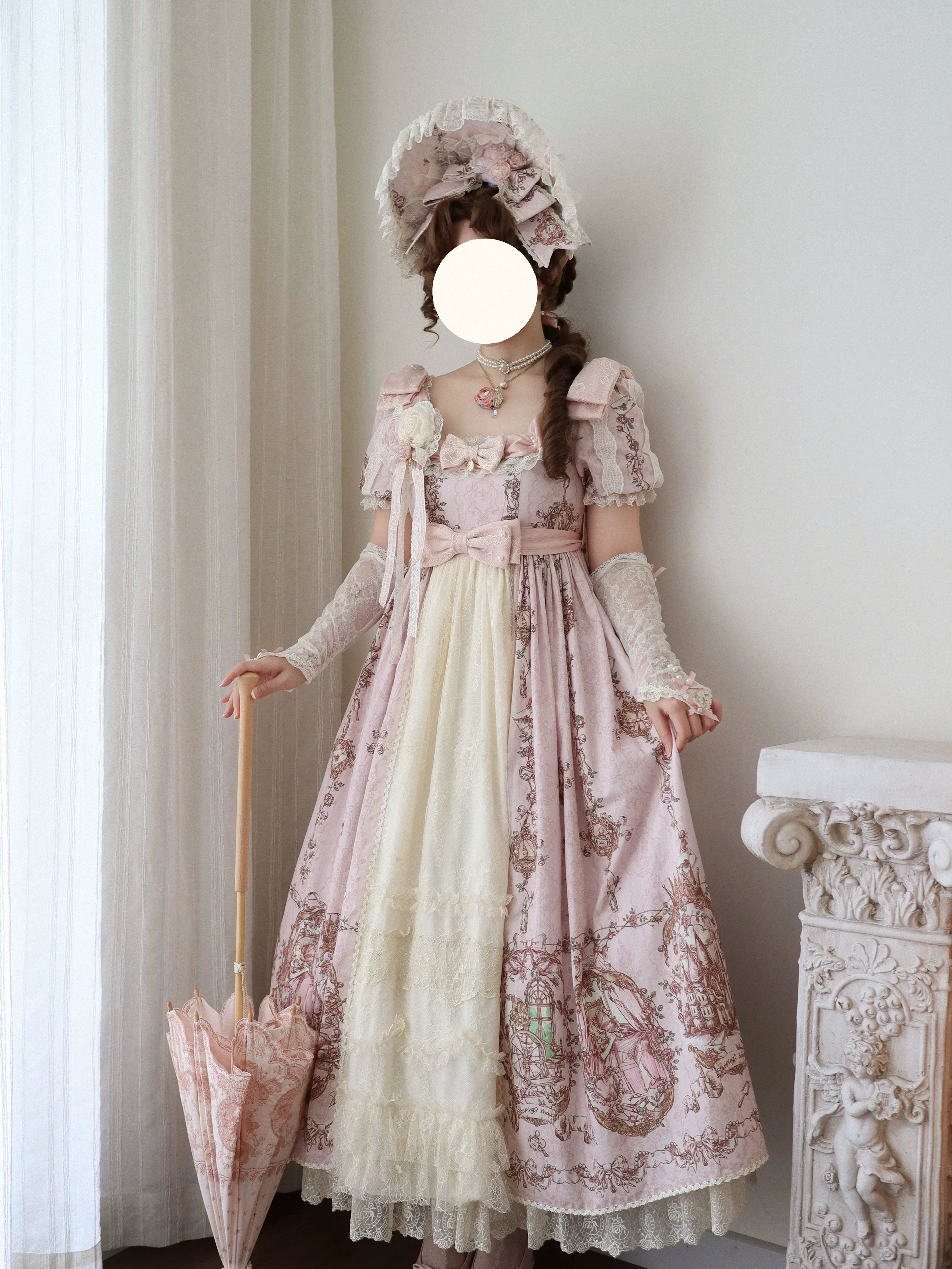 Sleeping Beauty - Doll-like Lolita Printed JSK Dress, Cotton Lining Vest Set 45691:860250