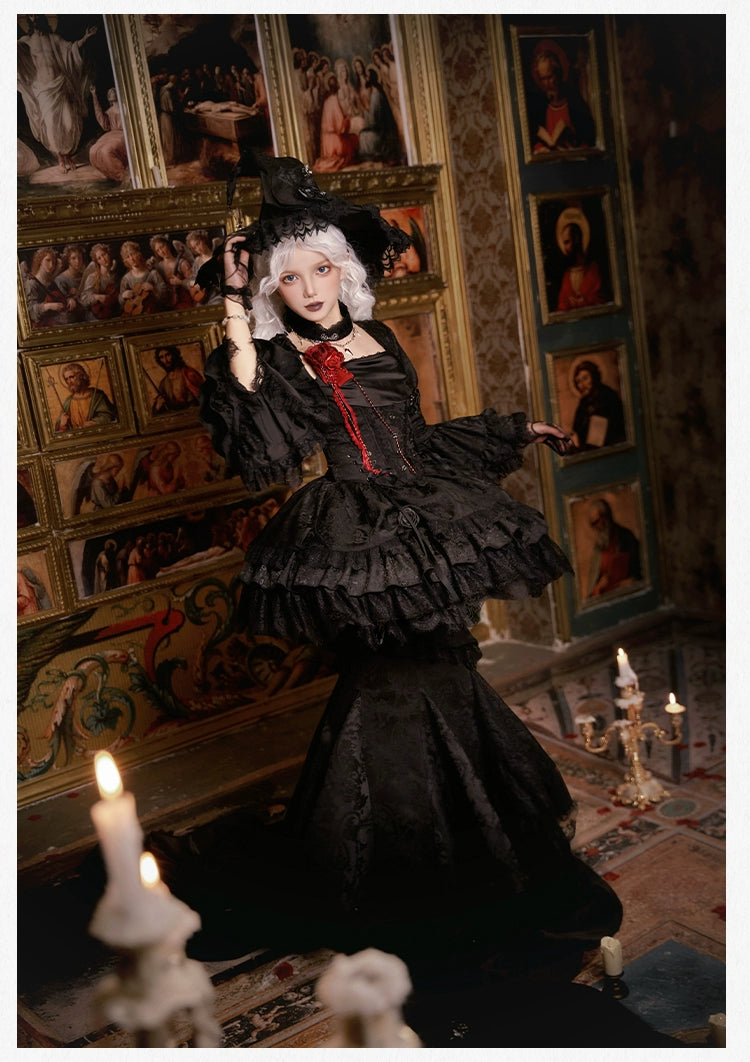 With PUJI - Letter and Poetry · Twilight - Black Gothic Lolita Skirt Set, Witch-Inspired 43525:778343