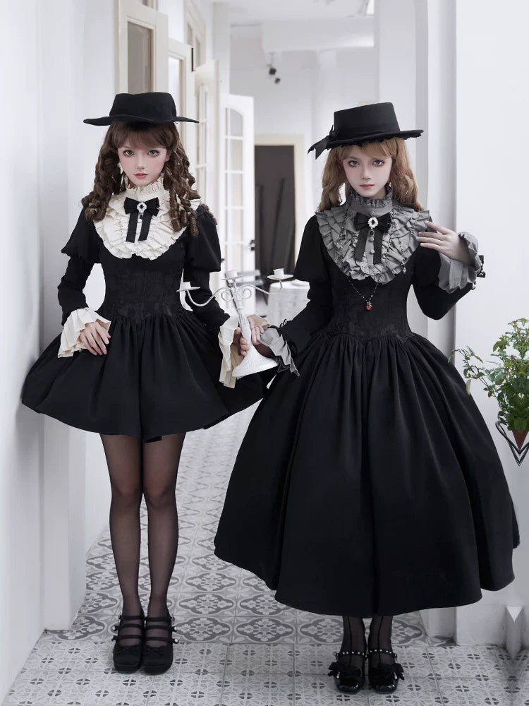 Old Covenant - Classic Lolita Jacquard OP Dress, Petal-Shaped Boned Waist