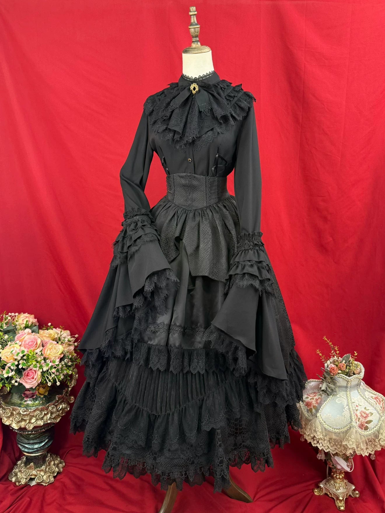 Broken Winged Bat - Gothic Lolita Shirt & SK Set, Bat-wing Shaped Hem 44706:824155