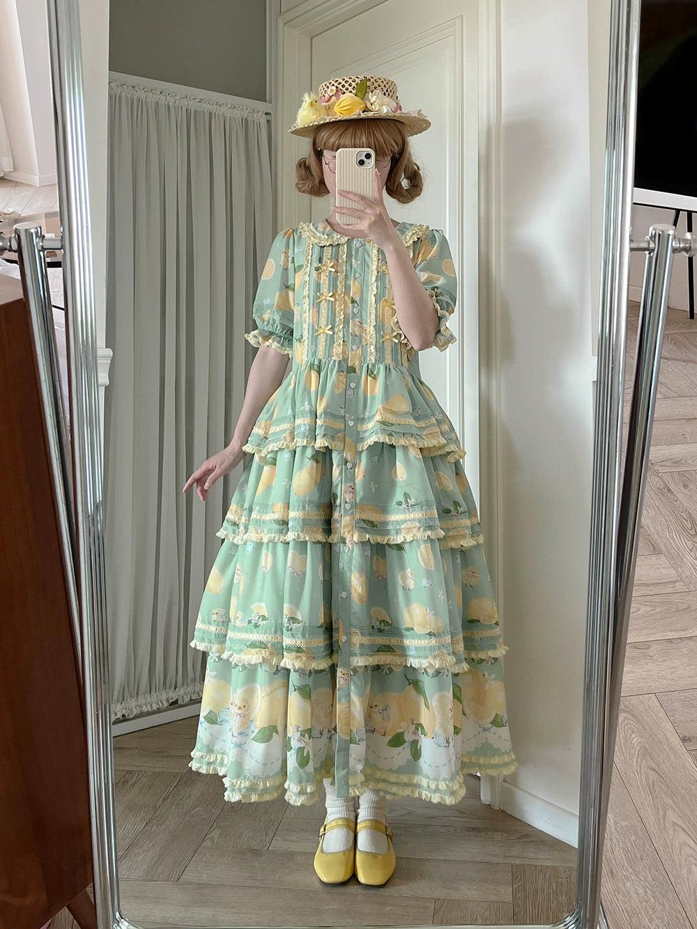 Miss Point - Lemon Chick - Country Lolita Printed OP With Button Front 42984:760413