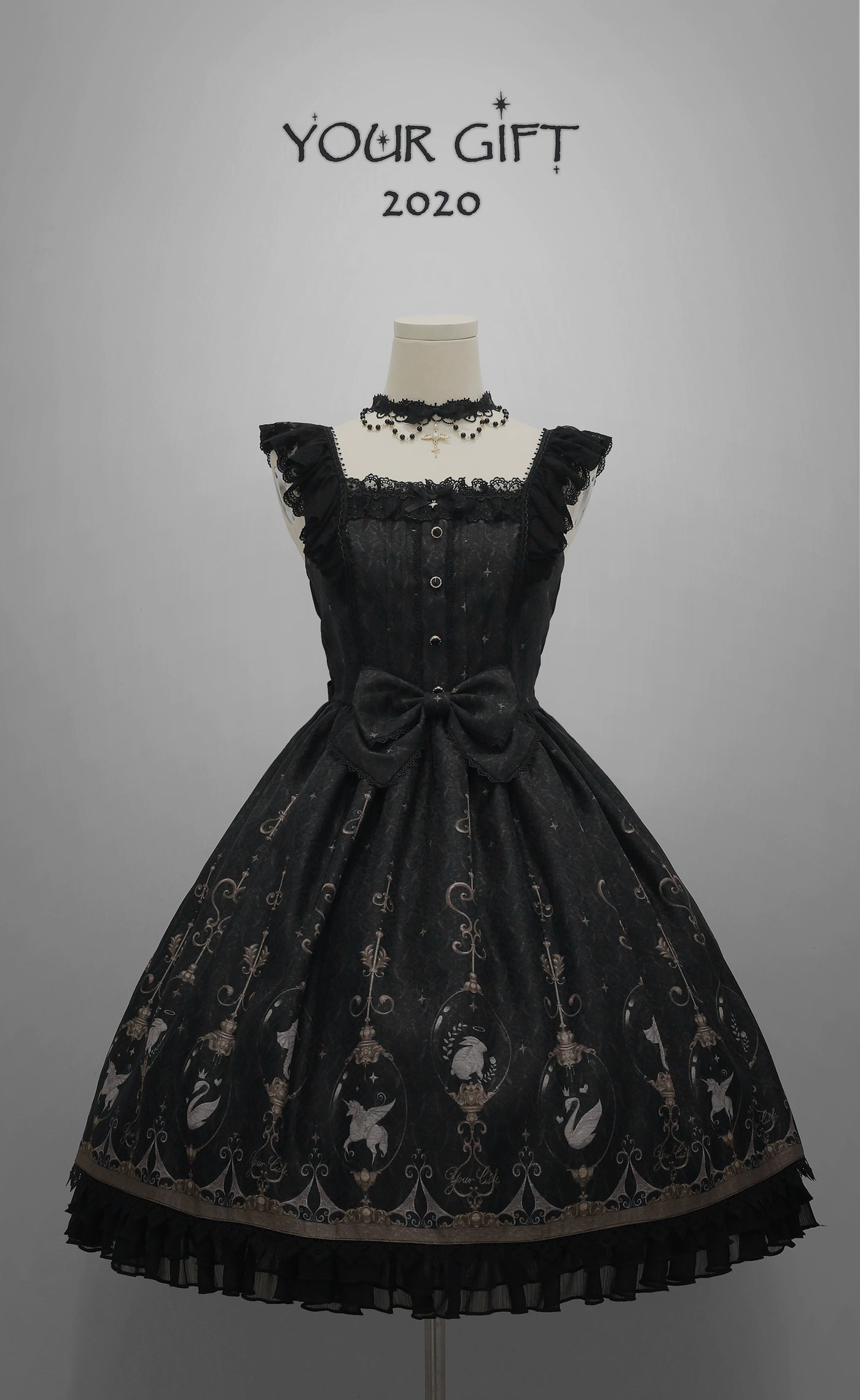 In-Stock YourGift Fairytale Print JSK Lolita Dress L black 