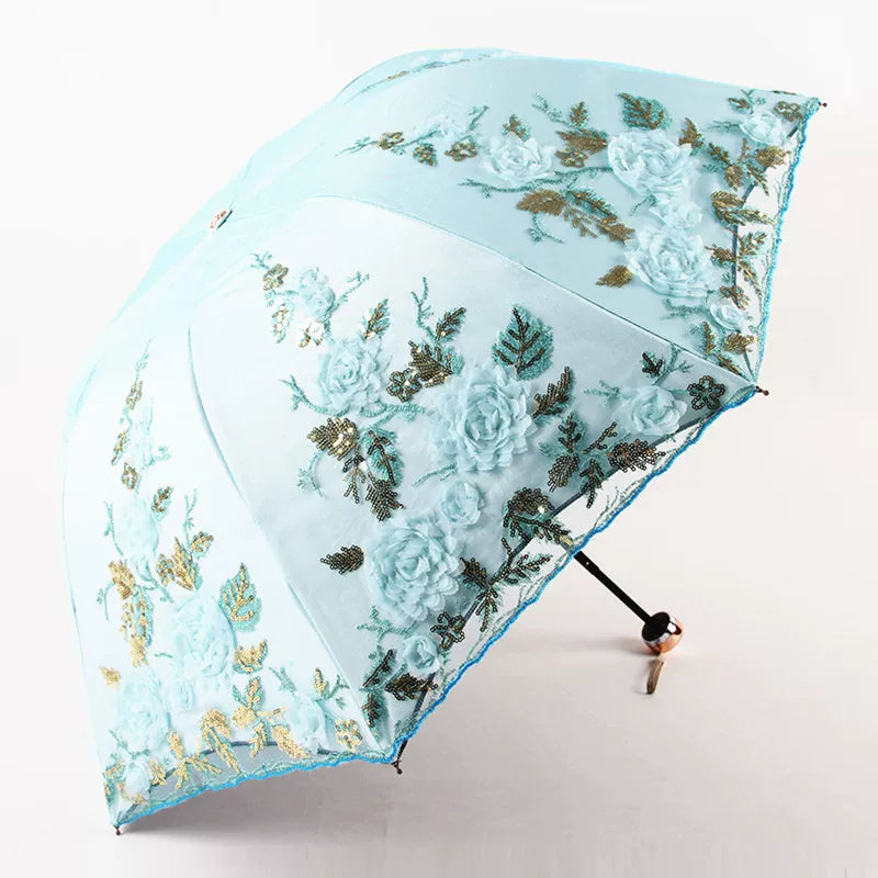 Foldable Lolita Parasol, Floral and Embroidery Detail 45591:855731