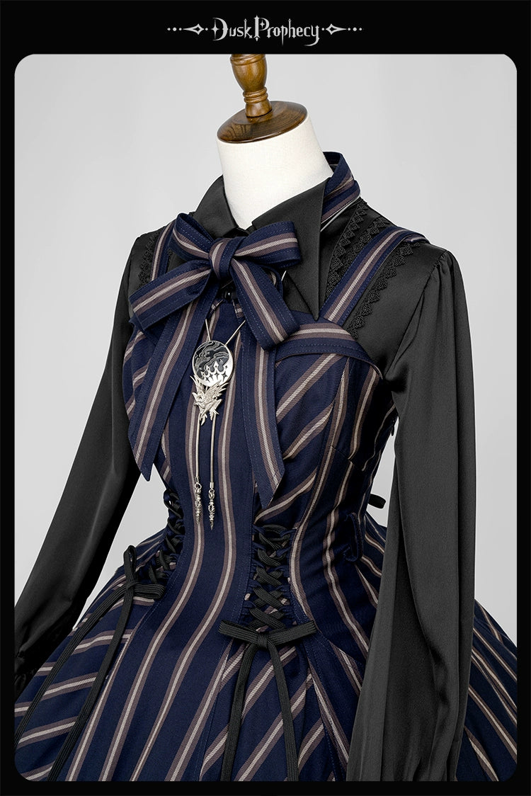 DuskProphecy - Heron - Classic Lolita Striped JSK Dress, Halter Neckline 44313:802963