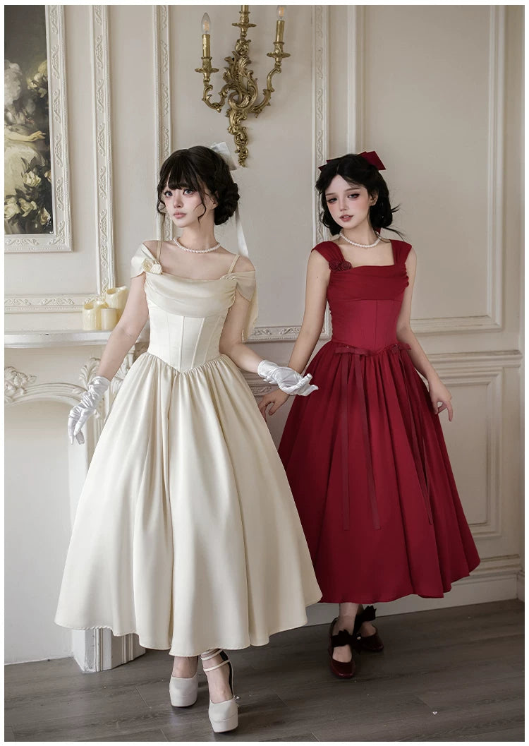 For Beloved - Classic Lolita Satin JSK Dress Set, Fishbone Waist