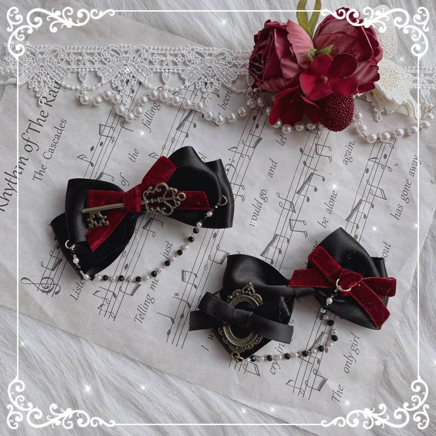 Chestnut Lolita~Gothic Lolita accessory Handmade Hairband a side clip  