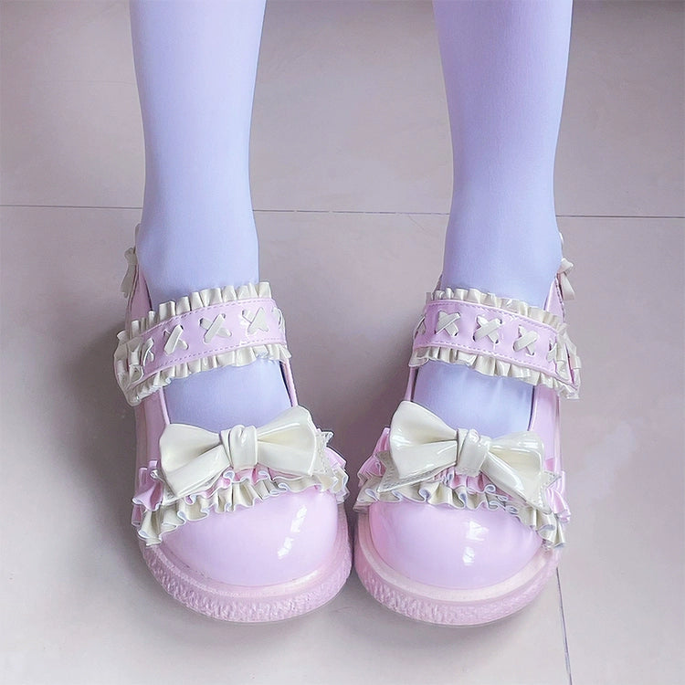 Fairy Godmother - Cute Lolita Shoes Bow Candy-Colored Lolita Flat Shoes 34 Yellow pink