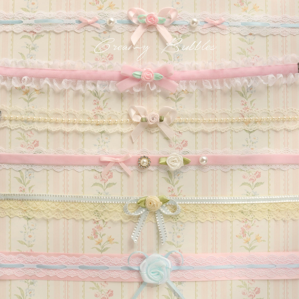 Creamy Bubbles~Sweet Lolita Choker Vintage Lace Rose Handmade Necklace 36896:545620