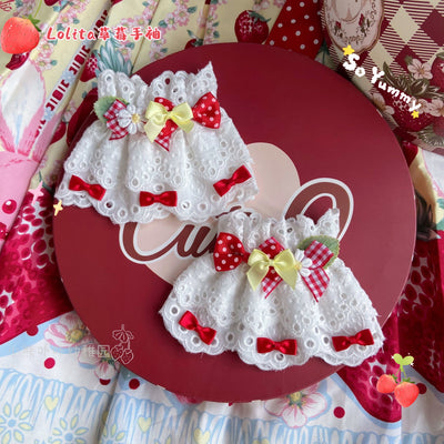 Bear Doll~Original Cute Lolita Bow Cuffs red and yellow strawberry cuffs  