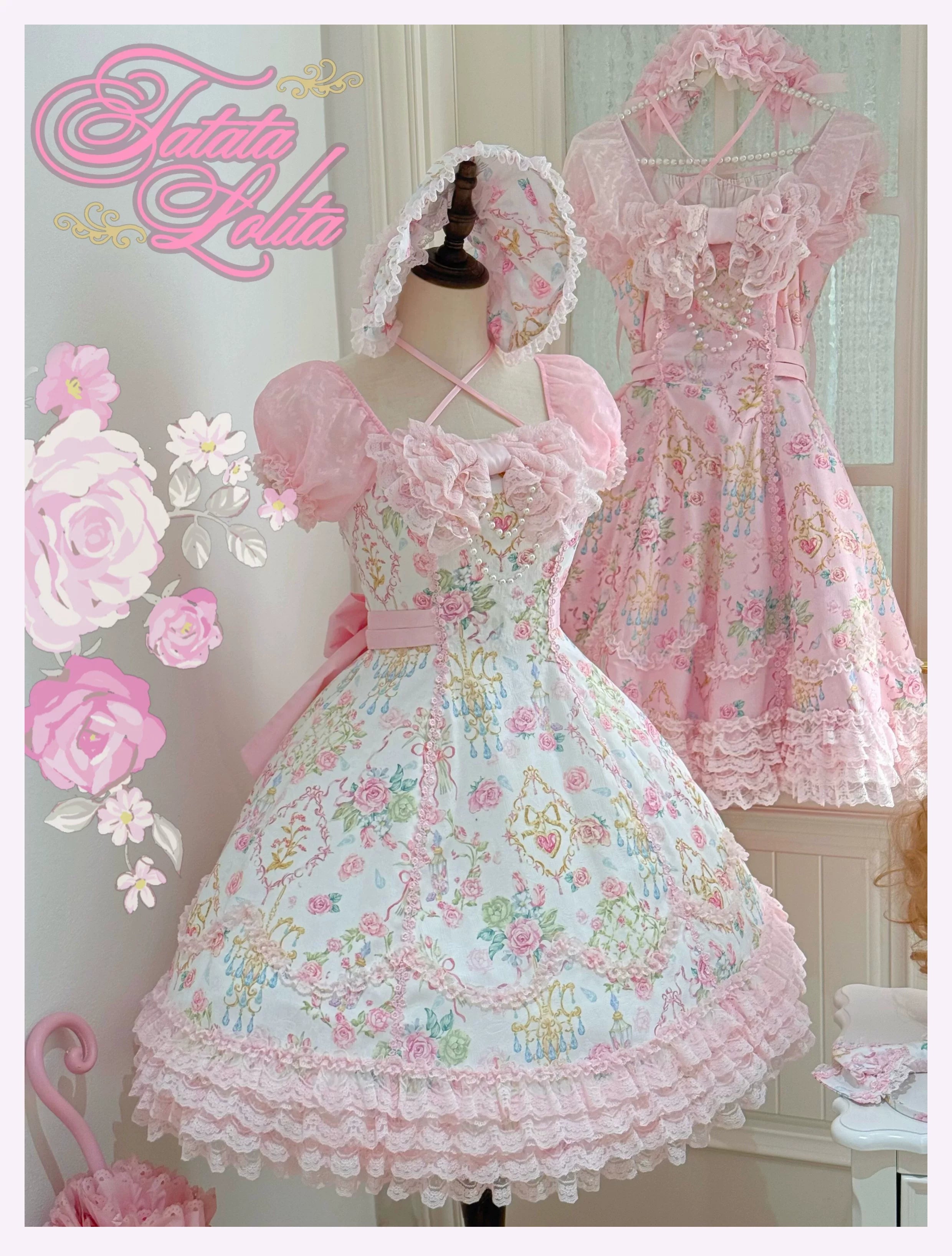 Spring 2025 - Old School Lolita Floral Print JSK Dress, Doll-Like OP (L M S XL) 45247:842726