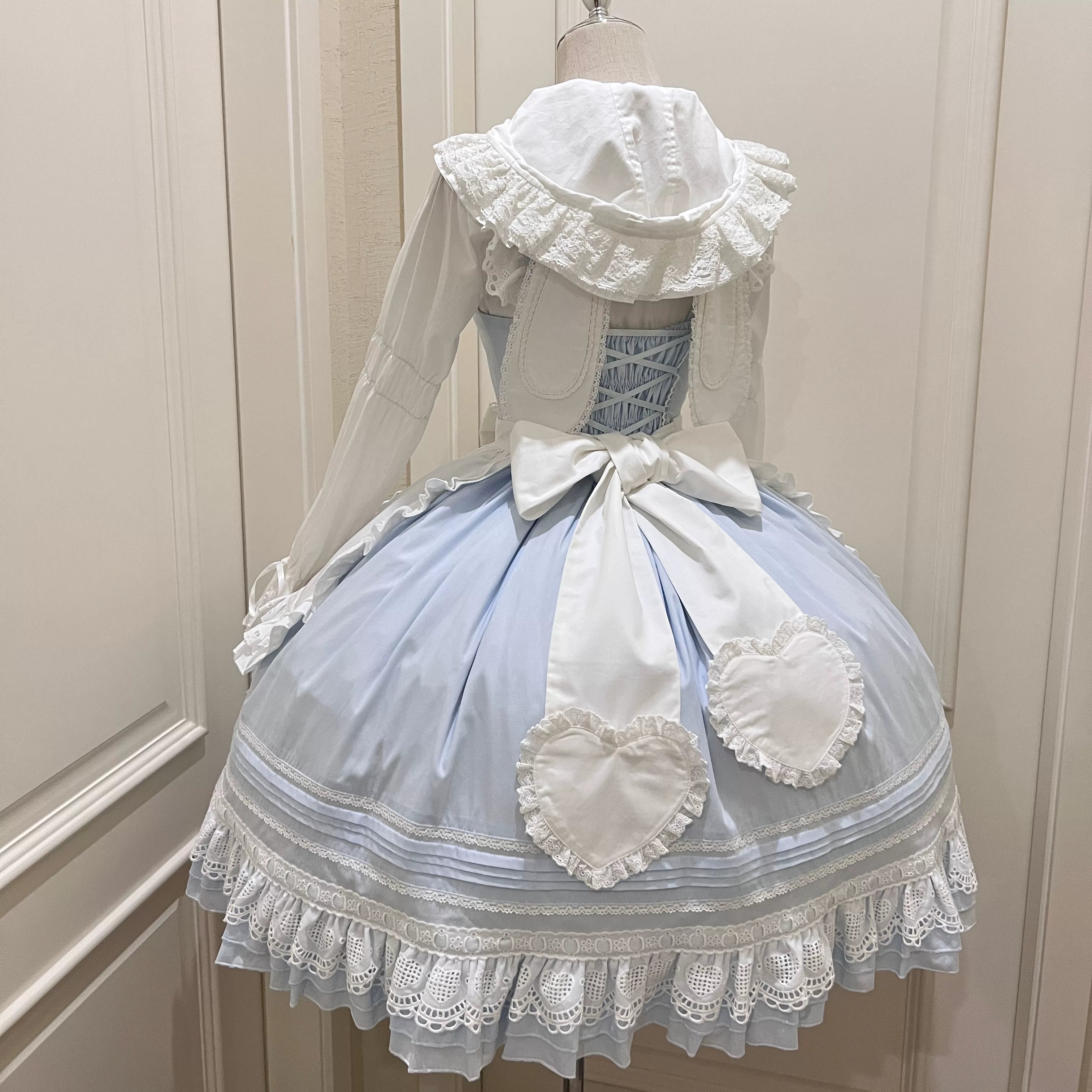 Little Bunny Bakery - Old School Lolita Cotton JSK Dress, Bunny-ear Heart Apron