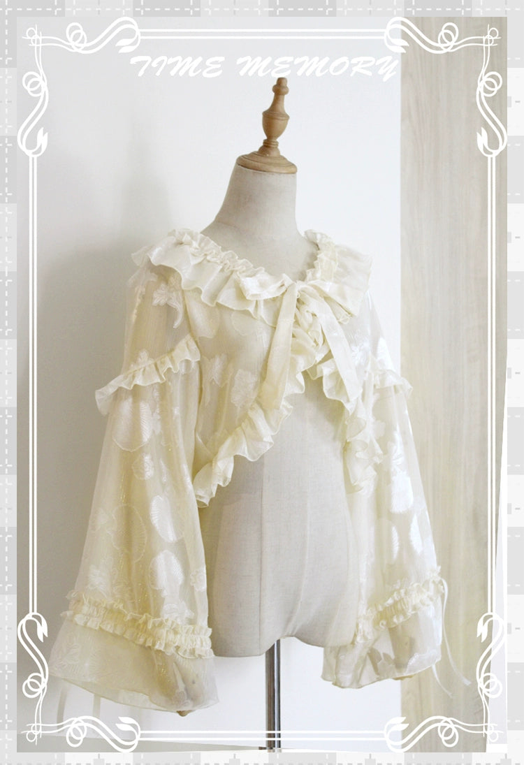 Time Memory~Xianbei~Sweet Lolita Chiffon Lantern Sleeve Cardigan with Bow 34598:463128