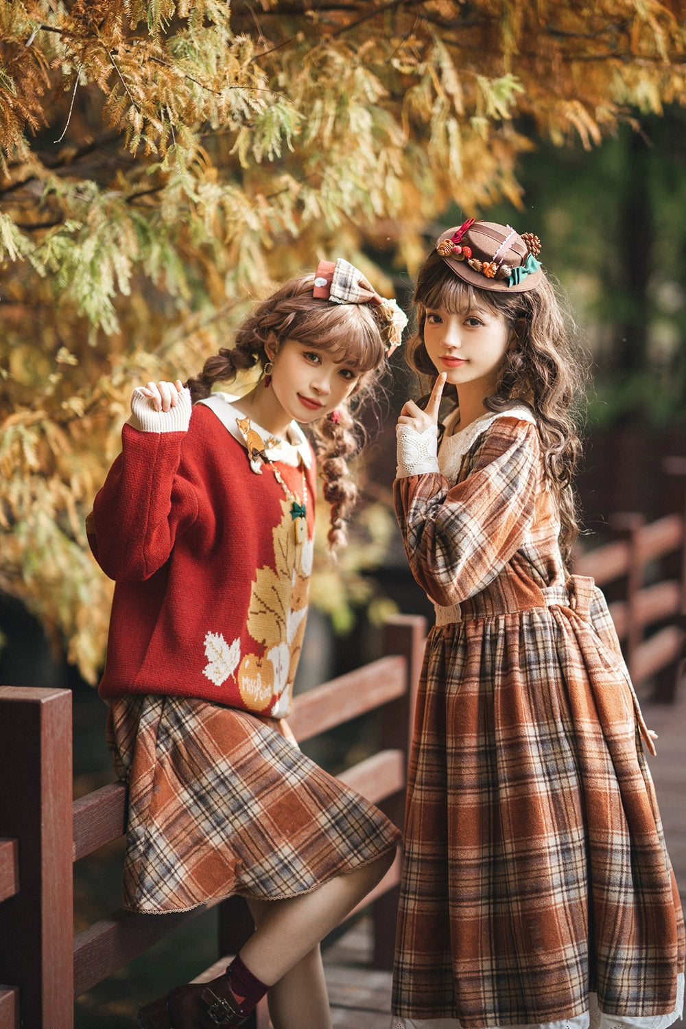 Miss Point - Chubby Fox in the Forest - Customized Lolita OP Dress Plaid Loose Daily Dress