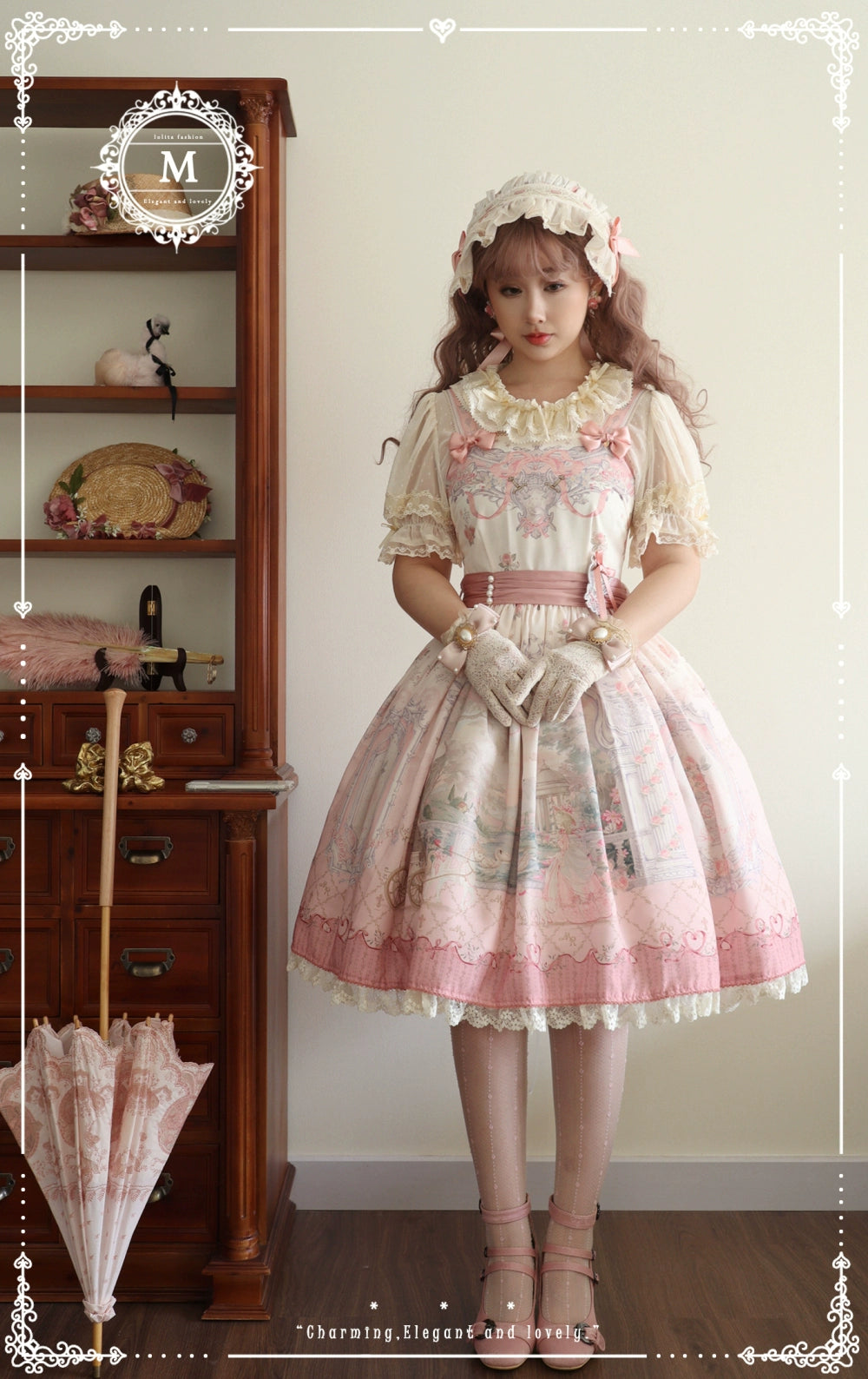 Moon River - Swan Lake Mirror - Pink Sweet Lolita Print JSK Dress 43705:783404