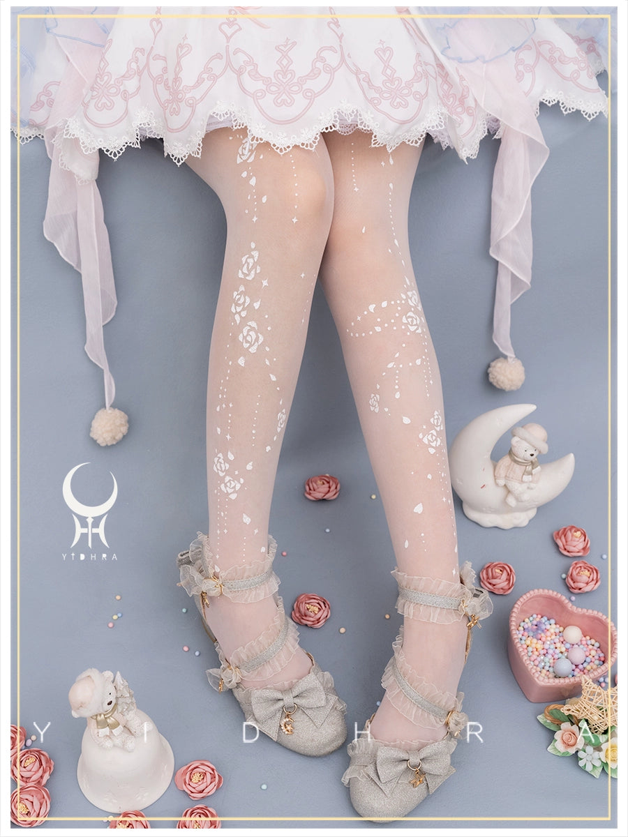 Yidhra - Star Fall Rose - Daily Lolita pantyhose Velvet Pantyhose White - Standard Edition