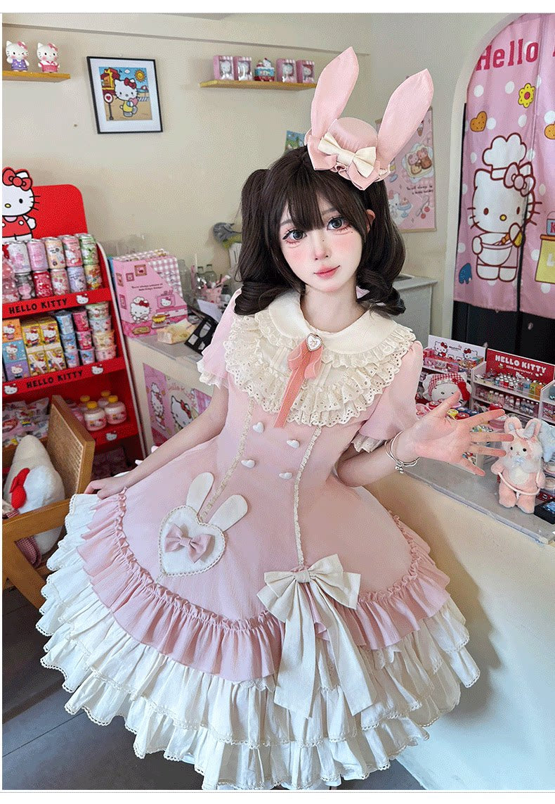 Creamy Bud - Old School Lolita OP Dress, Bunny Ear Heart Accent