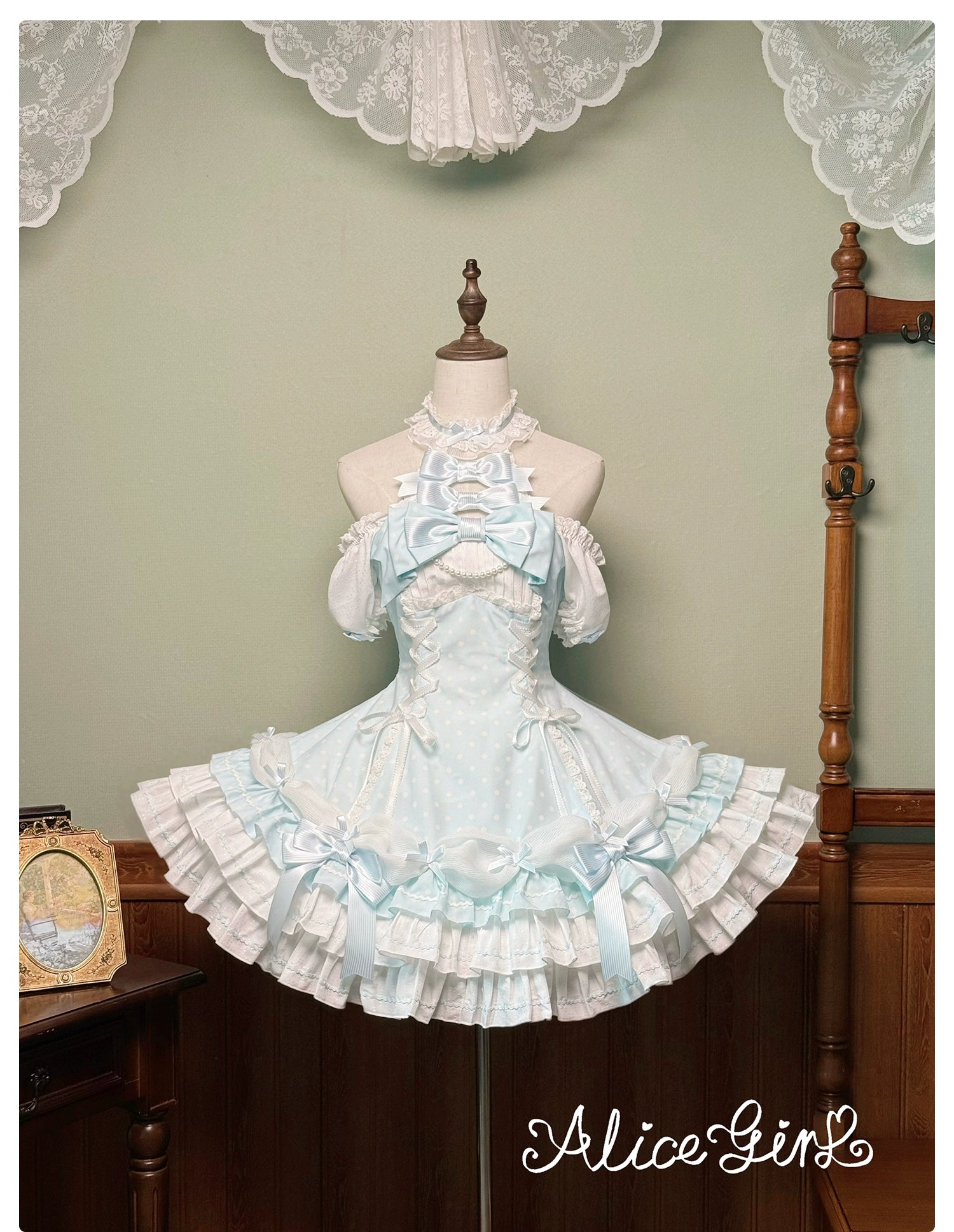 Old School Lolita Halter Neck OP Dress, Polka Dot Accent 43701:783532