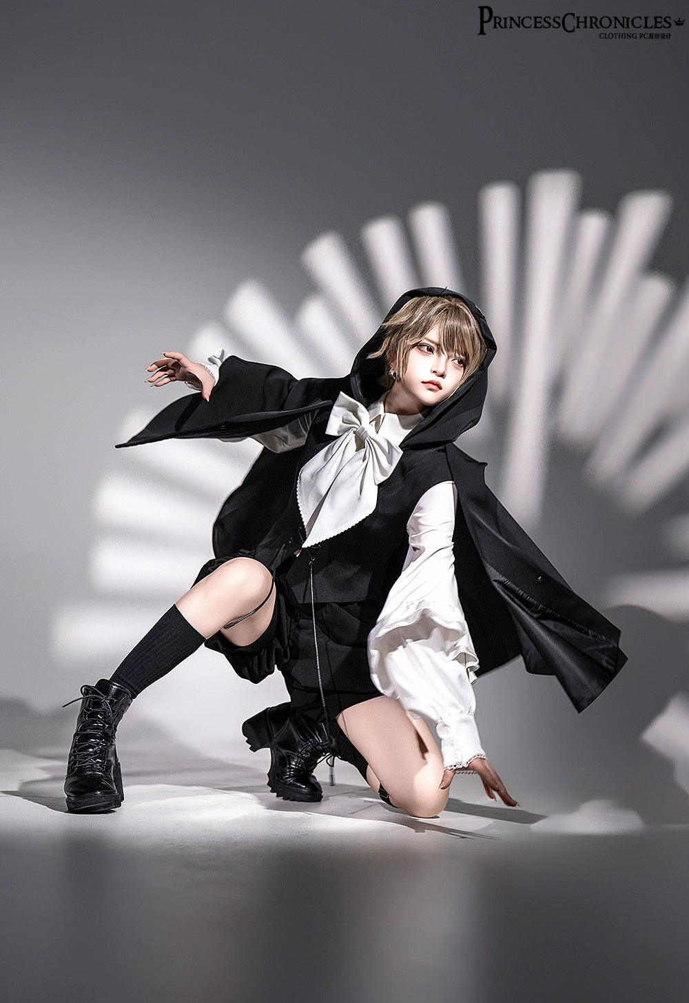 Princess Chronicles - Rabbit Feather - Black Ouji Lolita Vest Shorts Suit Prince Cloak Set